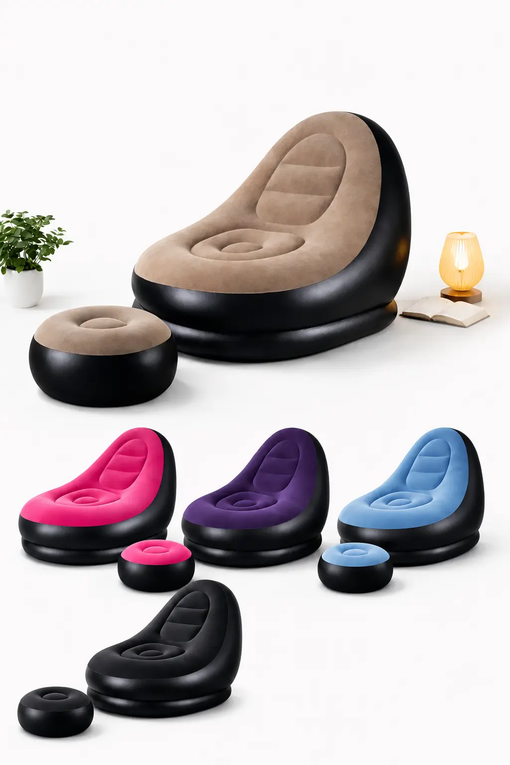 Надувний диван з пуфом Air Sofa / Надувне велюрове крісло з пуфом+насос