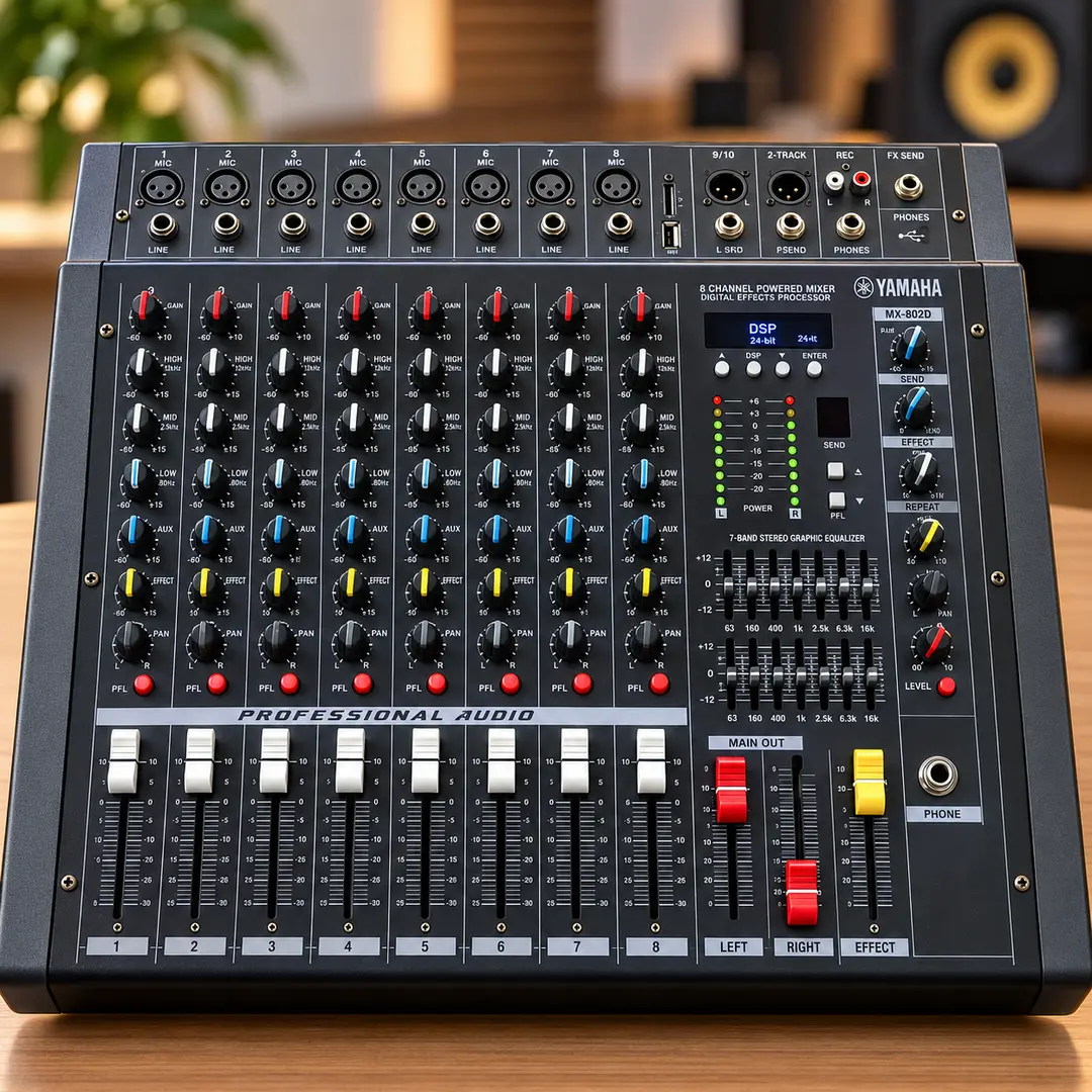 Аудіо мікшер 8 канальний Mixer BT 808D 8CH /  Звуковий пульт-мікшер підсилювач з 16-бітним процесором