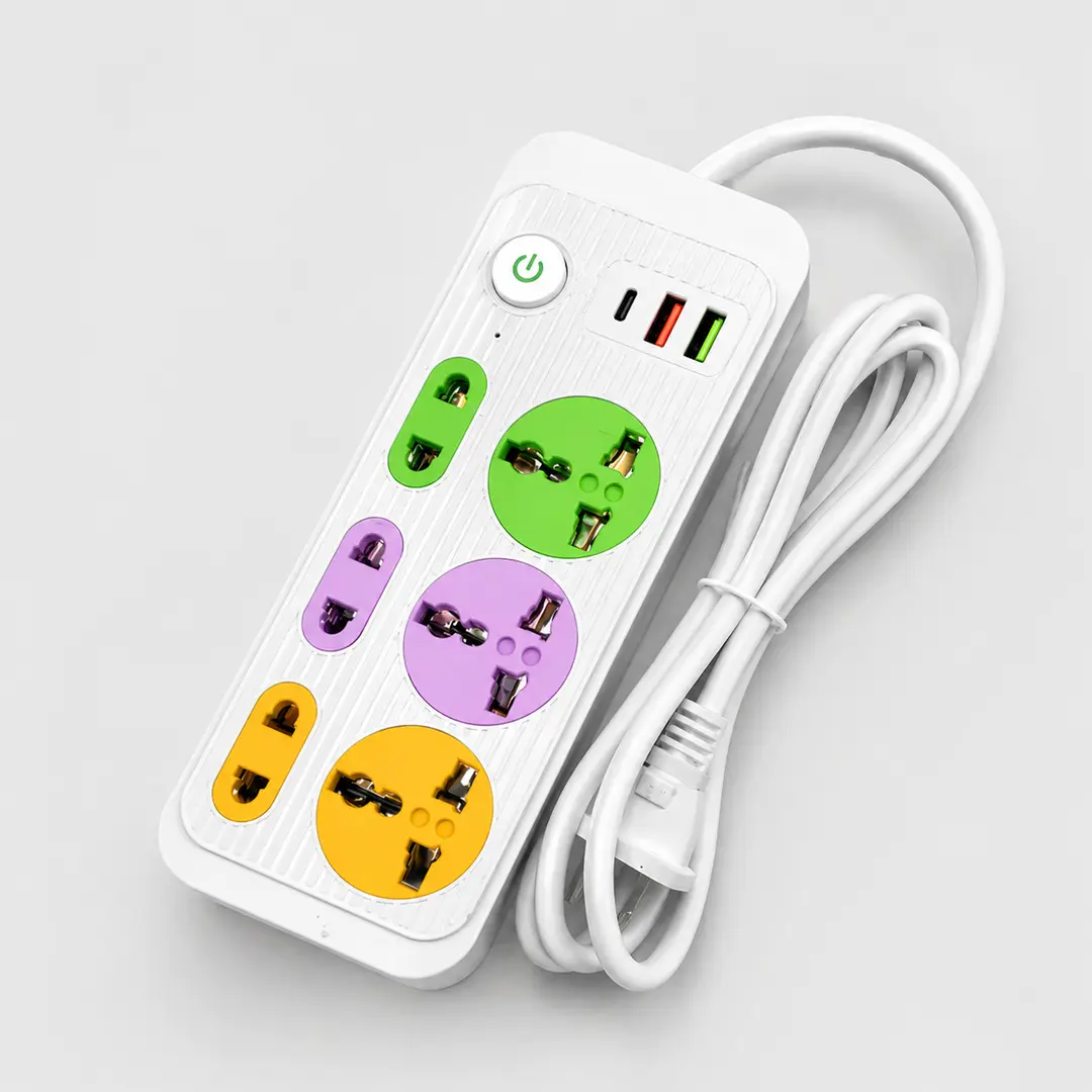 Мережевий фільтр 2м, 2500Вт, 6×220В, 2×USB, 1×Type, WL-1 / Подовжувач з вимикачем кольоровий