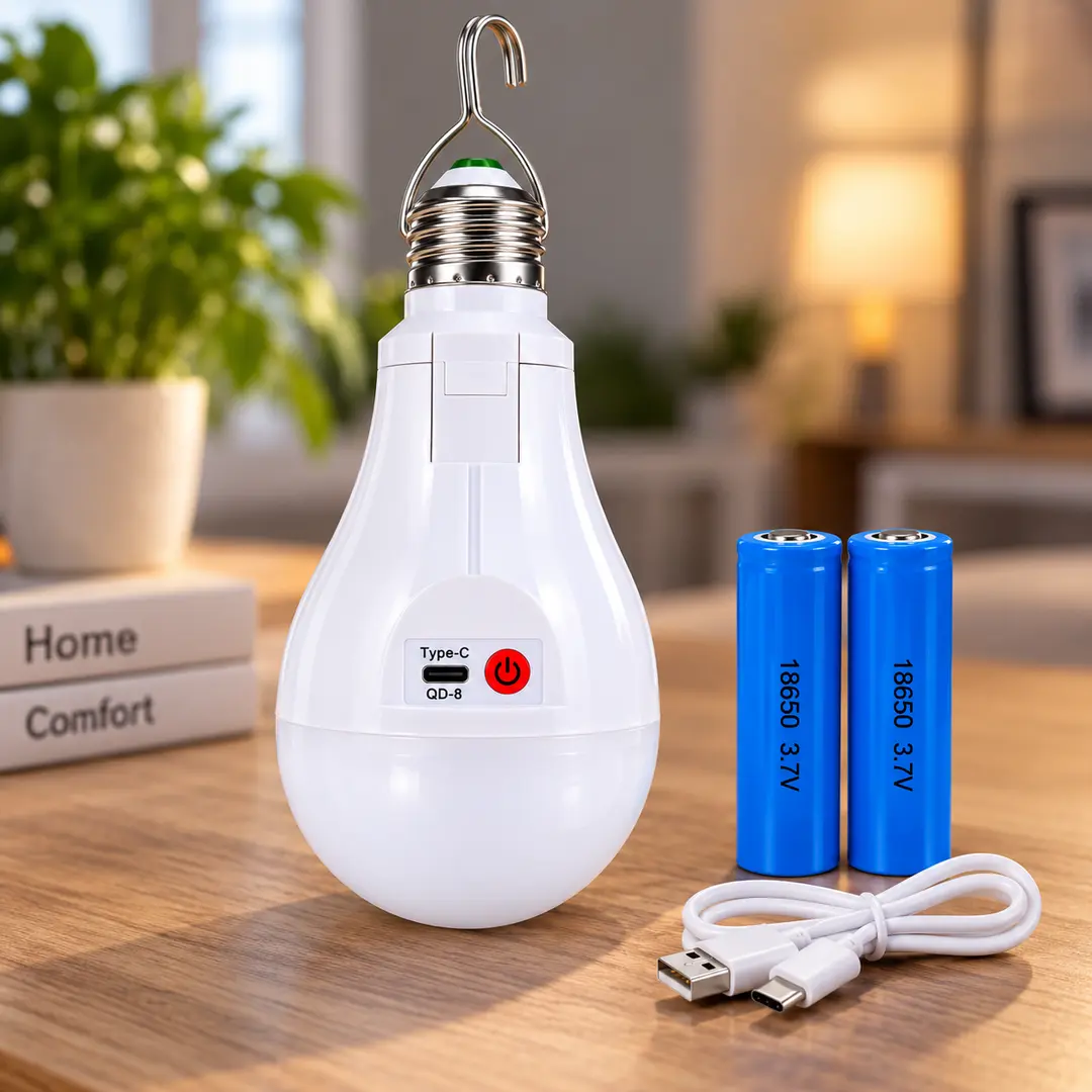 Акумуляторна LED-лампа Type-C 18 Вт E27 / Автономна лампочка в патрон 2 АКБ×18650