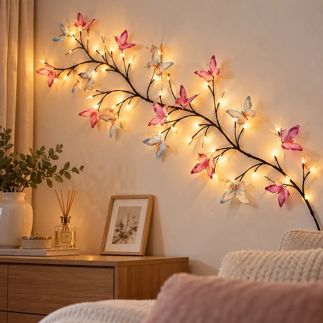 Світлодіодна гірлянда Метелики 1,5 м, 30 LED / Гірлянда для стіни та інтер'єру, тепле біле світло / Гірлянда USB, декоративна