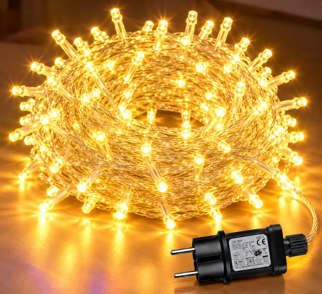 Гірлянда 100 LED різнокольорова на білому дроті 220V Теплий білий / Світлодіодна гірлянда-нитка