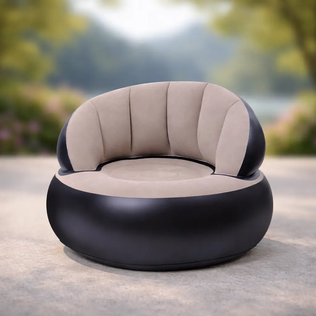 Надувне крісло AIR SOFA / Надувне велюрове крісло 80×80×67см Бежевий