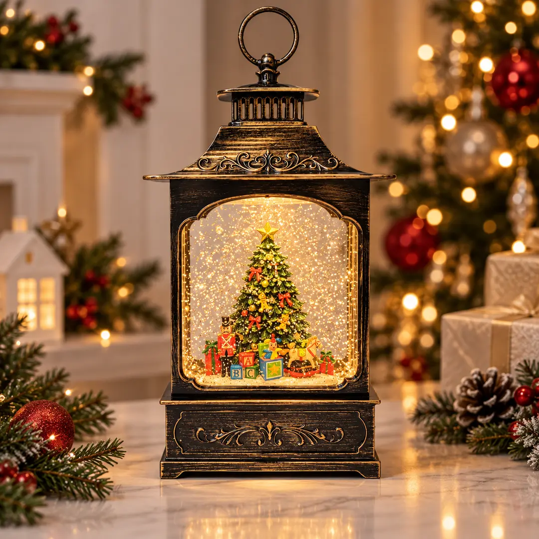 Нічник XMAS WDL-24061D «Вінтажний ліхтар» 31 см / Новорічний ліхтар з LED-підсвіткою та ефектом снігу
