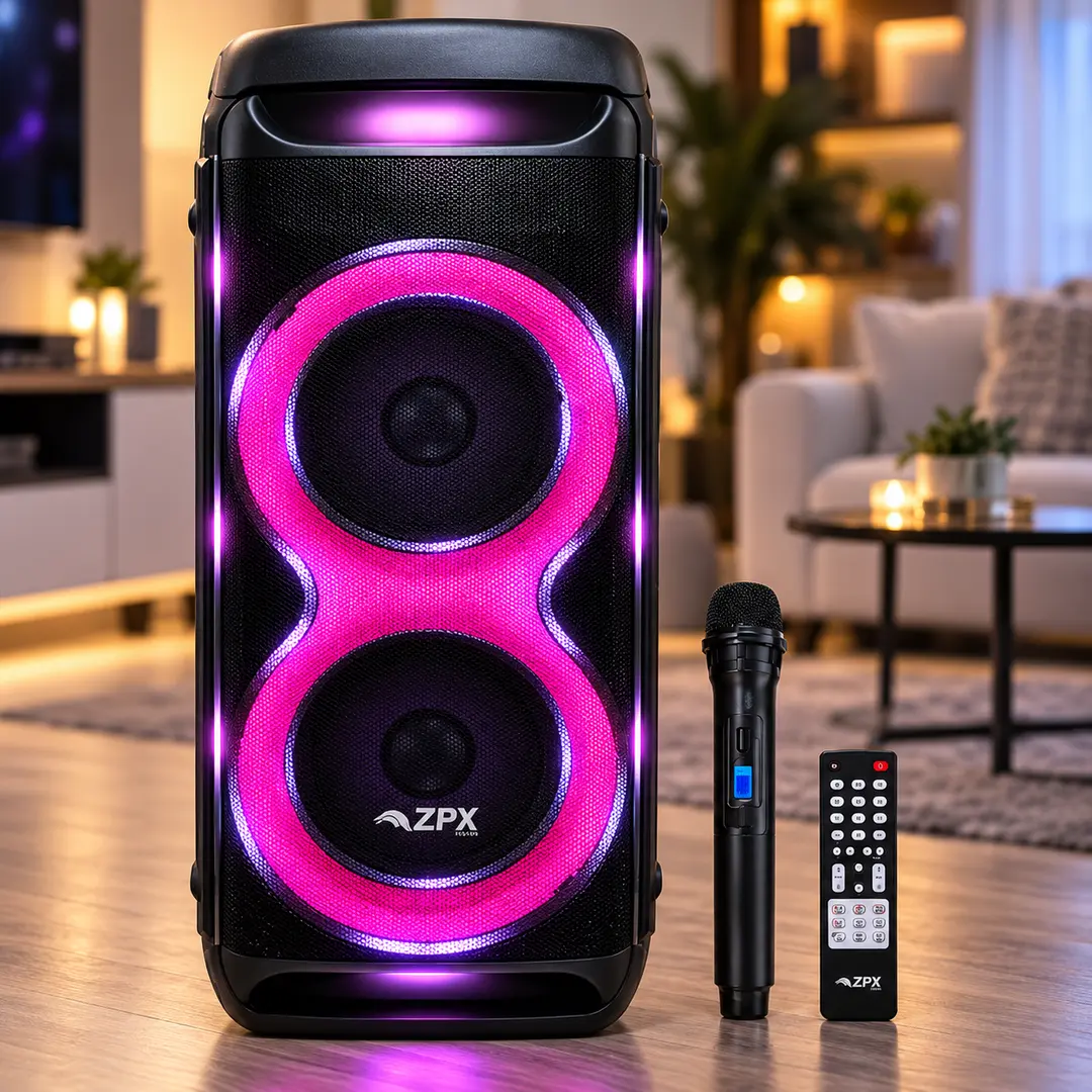 Портативна акустична система ZPX ZX-7792 250 Вт 2×10" Акумуляторна колонка з RGB LED- підсвіткою Bluetooth, TWS +UHF-мікрофон