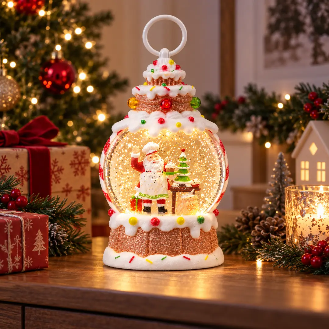 Ночник XMAS WDL-25015A "Кекс" 22,3 см / Новорічна куля з підсвічуванням та ефектом снігу