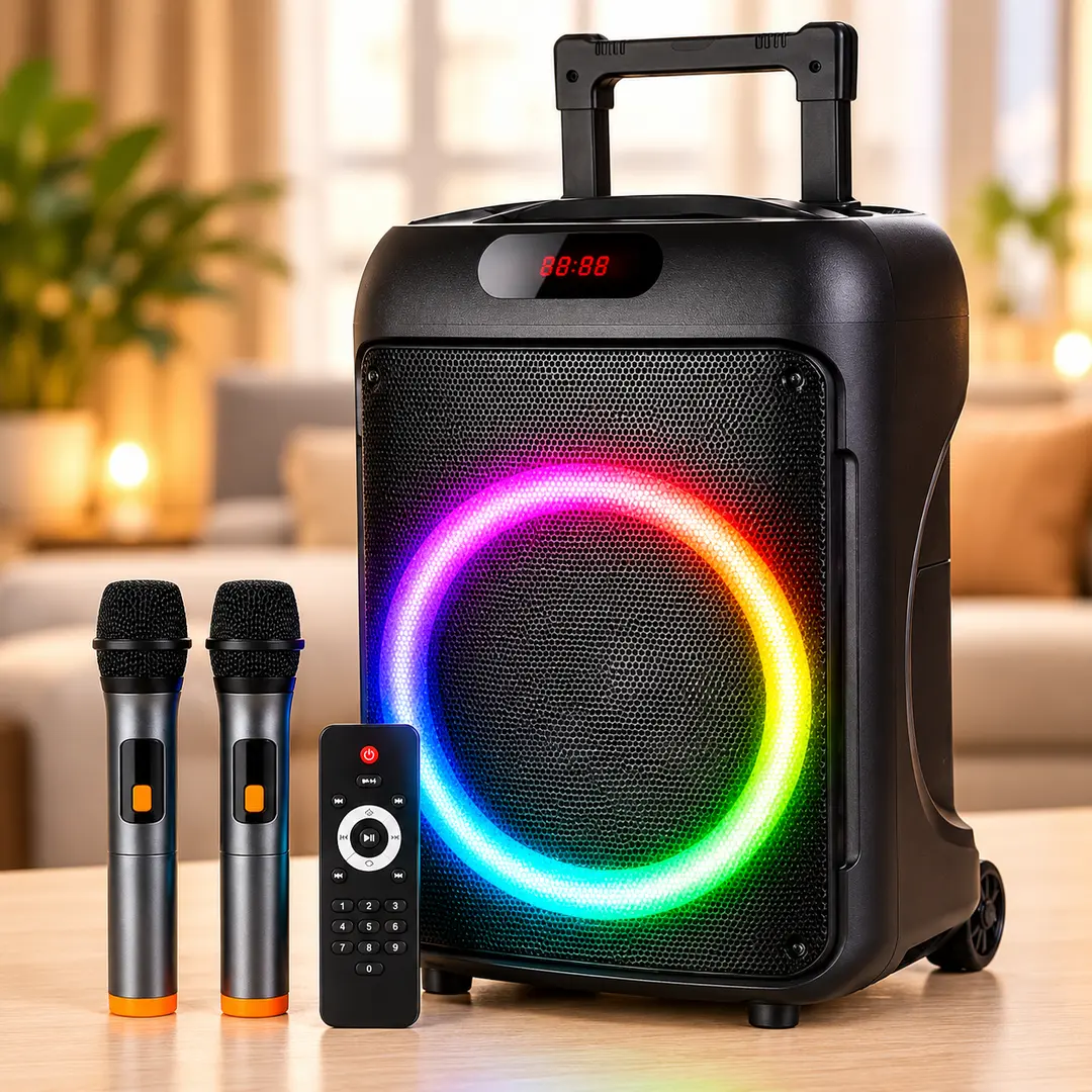 Портативна Bluetooth-колонка Wireless Speaker TTD-1209 / Акустична система 12" з RGB-підсвічуванням 40 Вт + 2 бездротові мікрофони