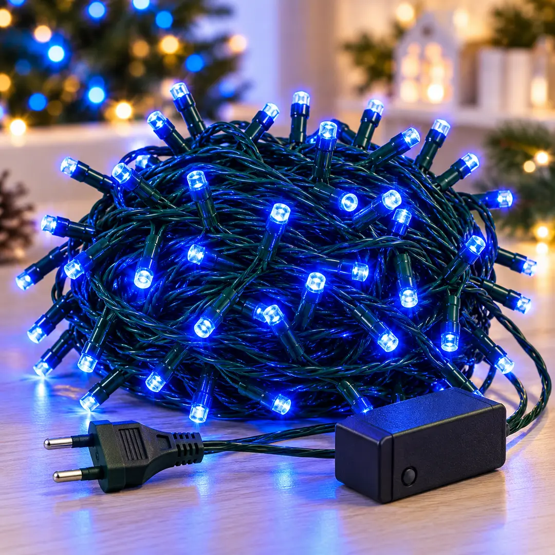 Гірлянда-нитка 180 LED, синє світло / Гірлянда Xmas зелений провід / LED-декор 220В