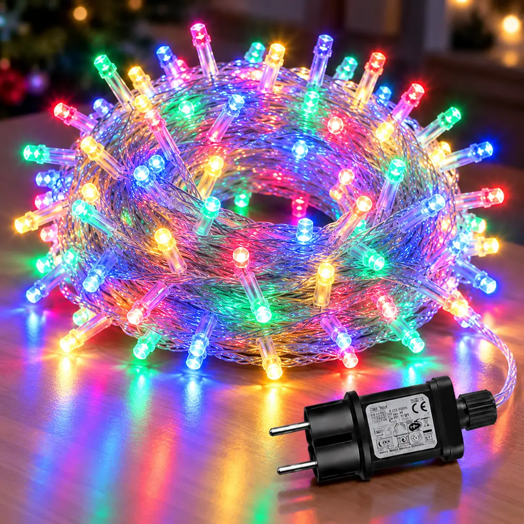 Гірлянда 100 LED різнокольорова на білому дроті 220V Мульті / Світлодіодна гірлянда-нитка