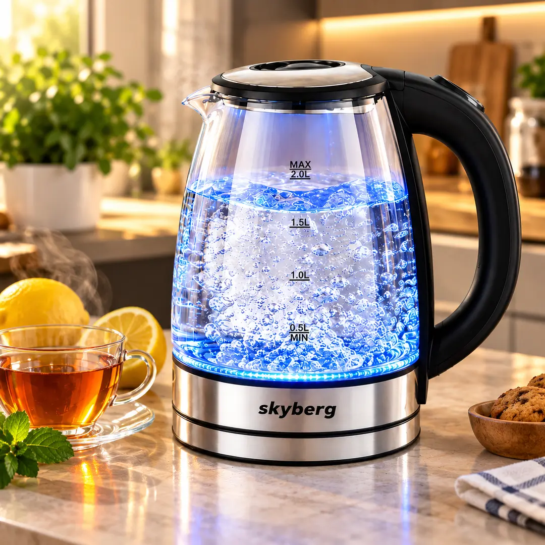 Електричний скляний чайник Skyberg SB-303 / Чайник 2 л, 1500 Вт, з підсвічуванням